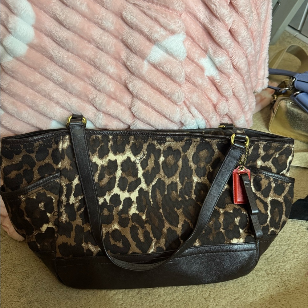 Coach Leopard Print Tote with Black Accents